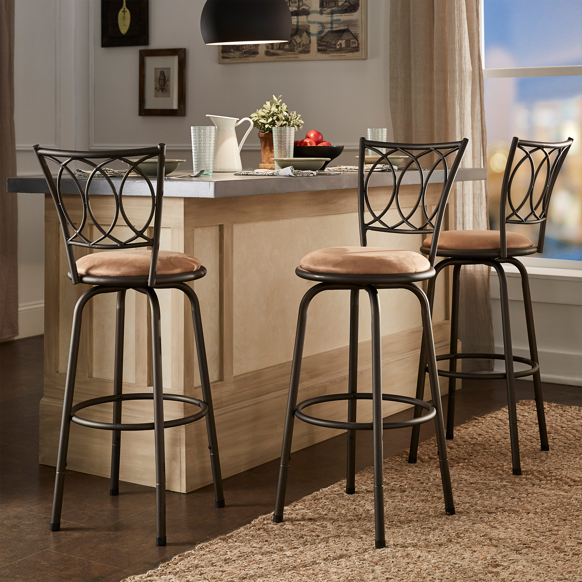 Scroll Back Adjustable Swivel Stools (Set of 3)