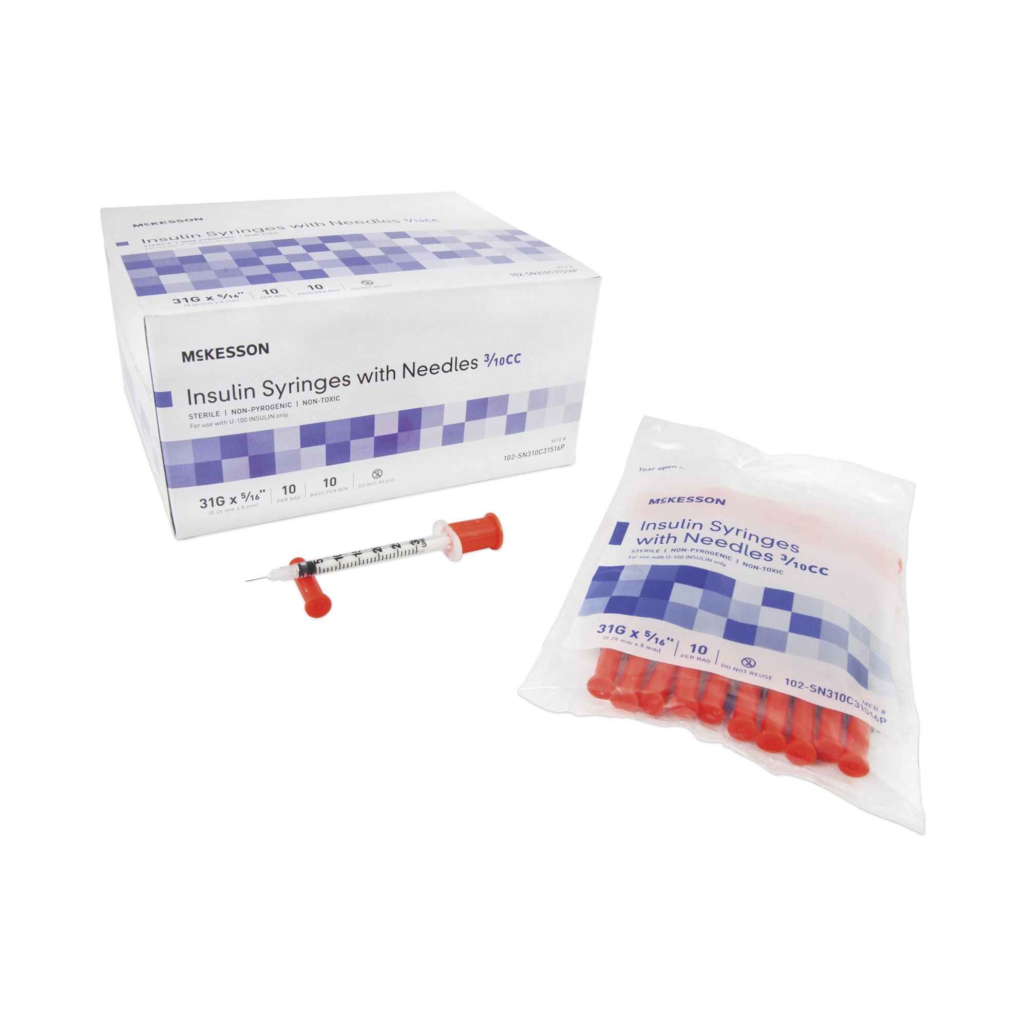 McKesson 0.3 mL Insulin Syringe with Needle, 31 Gauge, 5/16 Inch Length