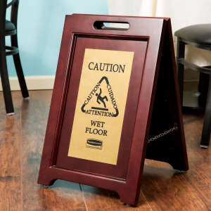 Rubbermaid Commercial, Executive Series, Multilingual "Caution", Wet Floor Sign, Gold, 22"