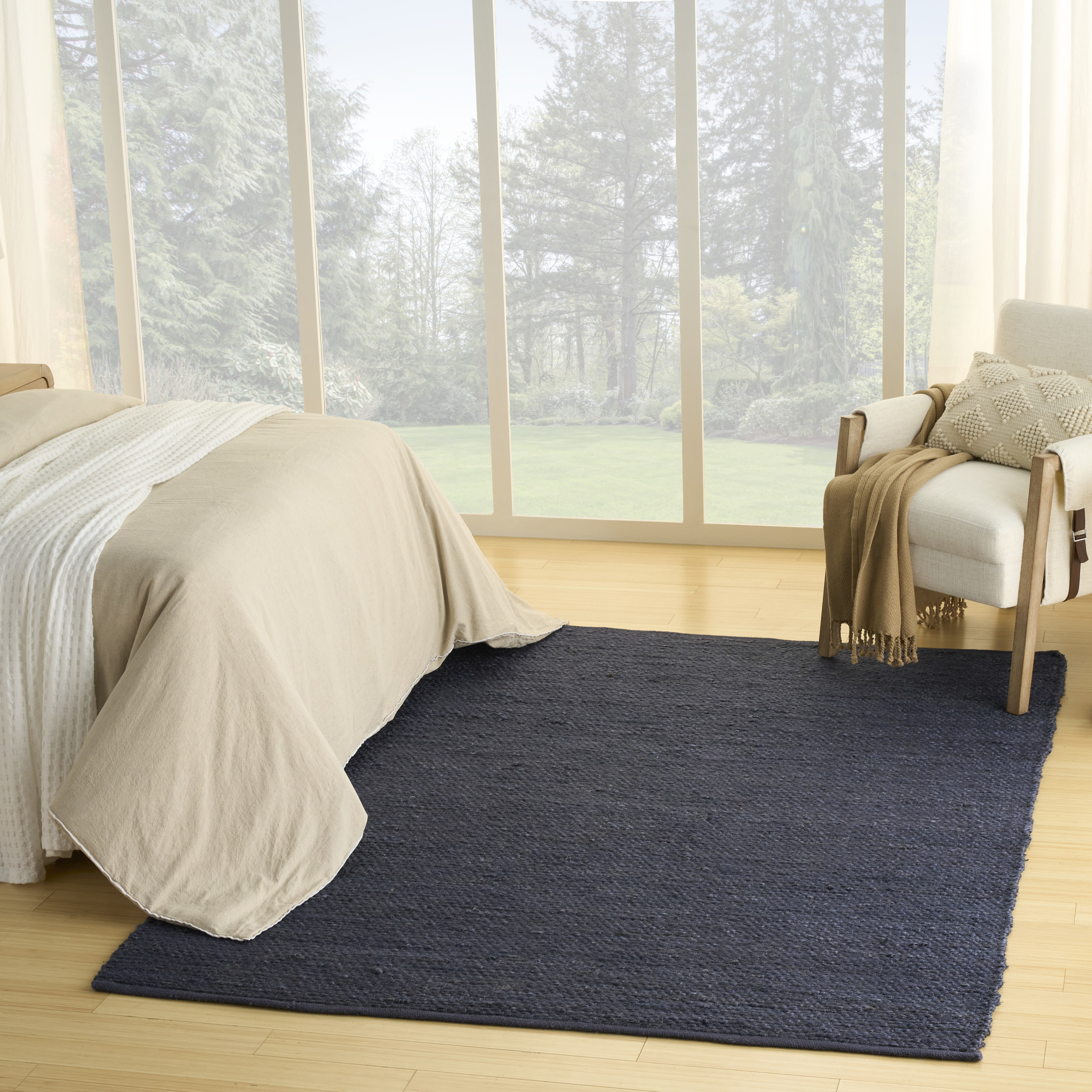Nourison Natural Jute 5' x 7' Navy Farmhouse Indoor Rug