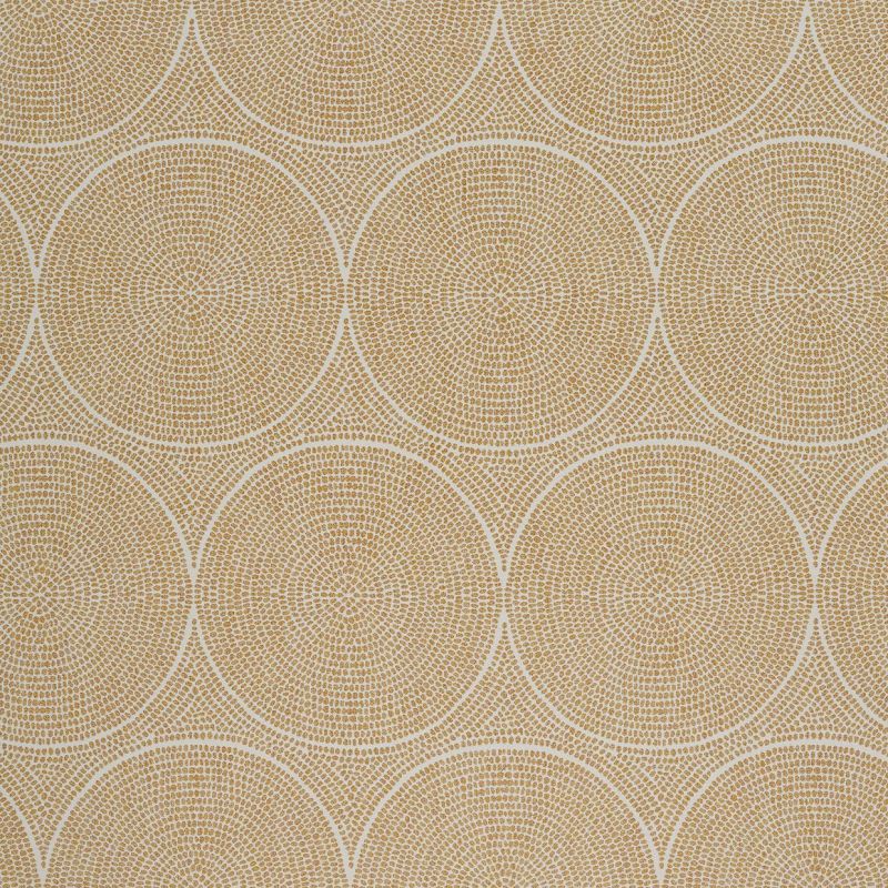 Beige-gold dotted wallpaper covering a wall, forming repeating large concentric circles; the dots create a textured radial pattern that overlaps across an evenly lit close-up interior surface.