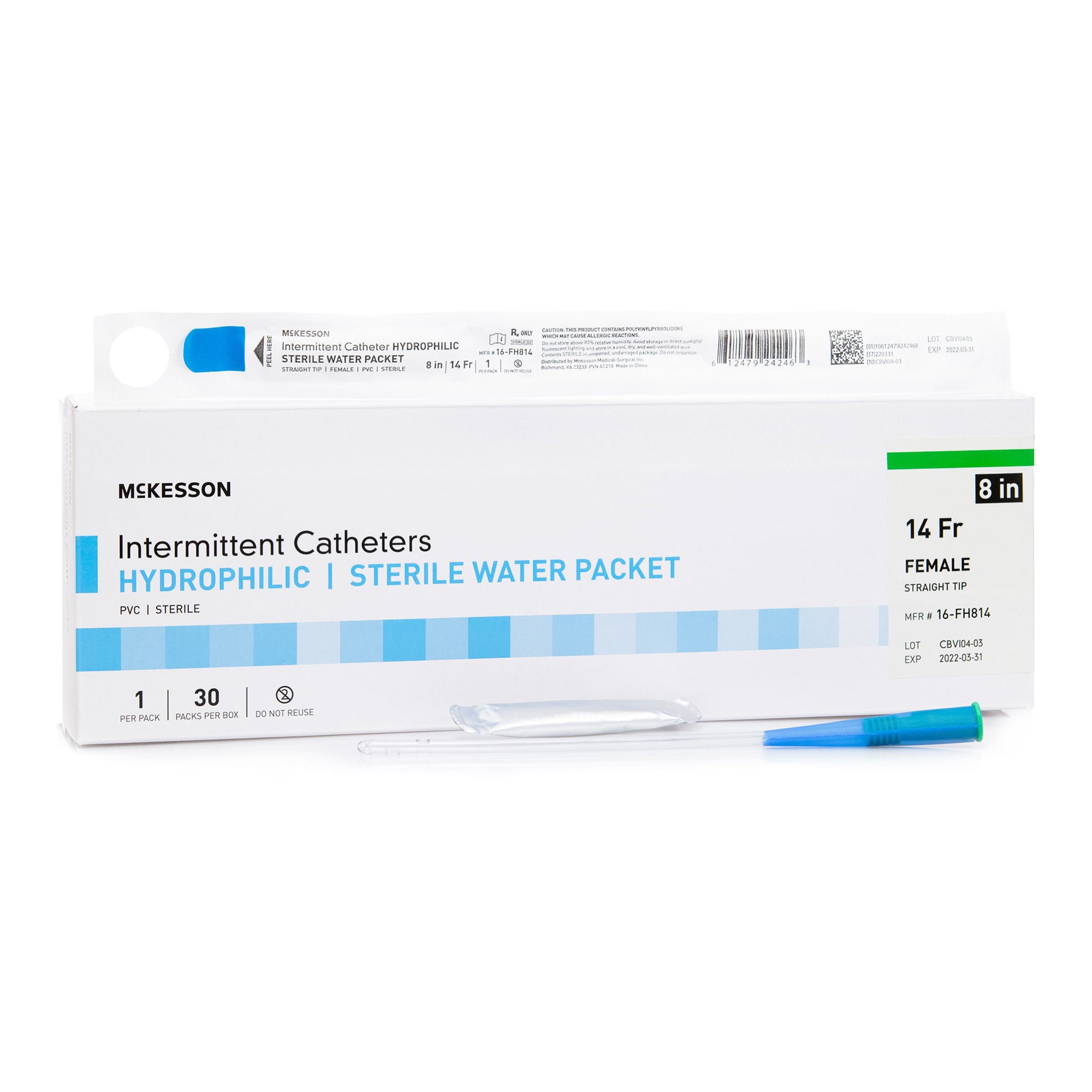 McKesson Brand CATHETER, URETH STRT TIP HYDROPHILIC 14FRX8" (30/BX)