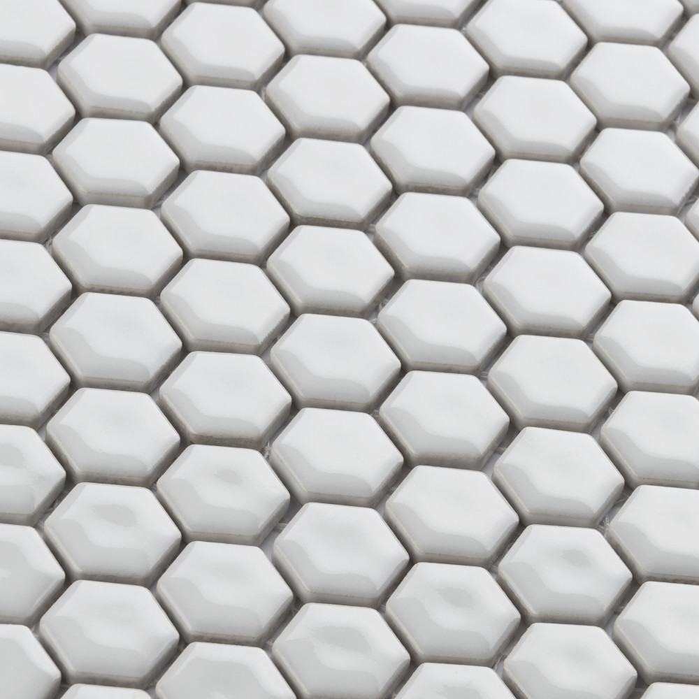 Colmena Hex Glossy White 11-1/2 in. x 11-5/8 in. Porcelain Mosaic Tile
