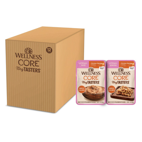Wellness CORE Tiny Tasters Minced & Pate Chicken Kitten Variety Pack Front packaging