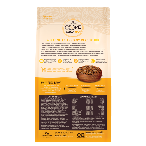 Wellness CORE RawRev Indoor Recipe with Freeze-Dried Turkey Liver back packaging