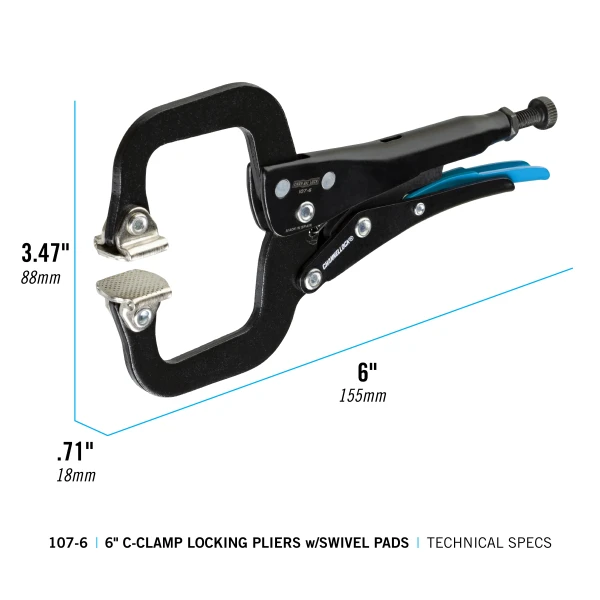 107-6 6-inch C-Clamp Locking Pliers w/ Swivel Pads