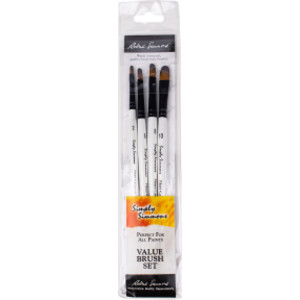 Simply Simmons Filbert Brush Set, Short Handle Mixed Media Paintbrush, White, 4 Pieces