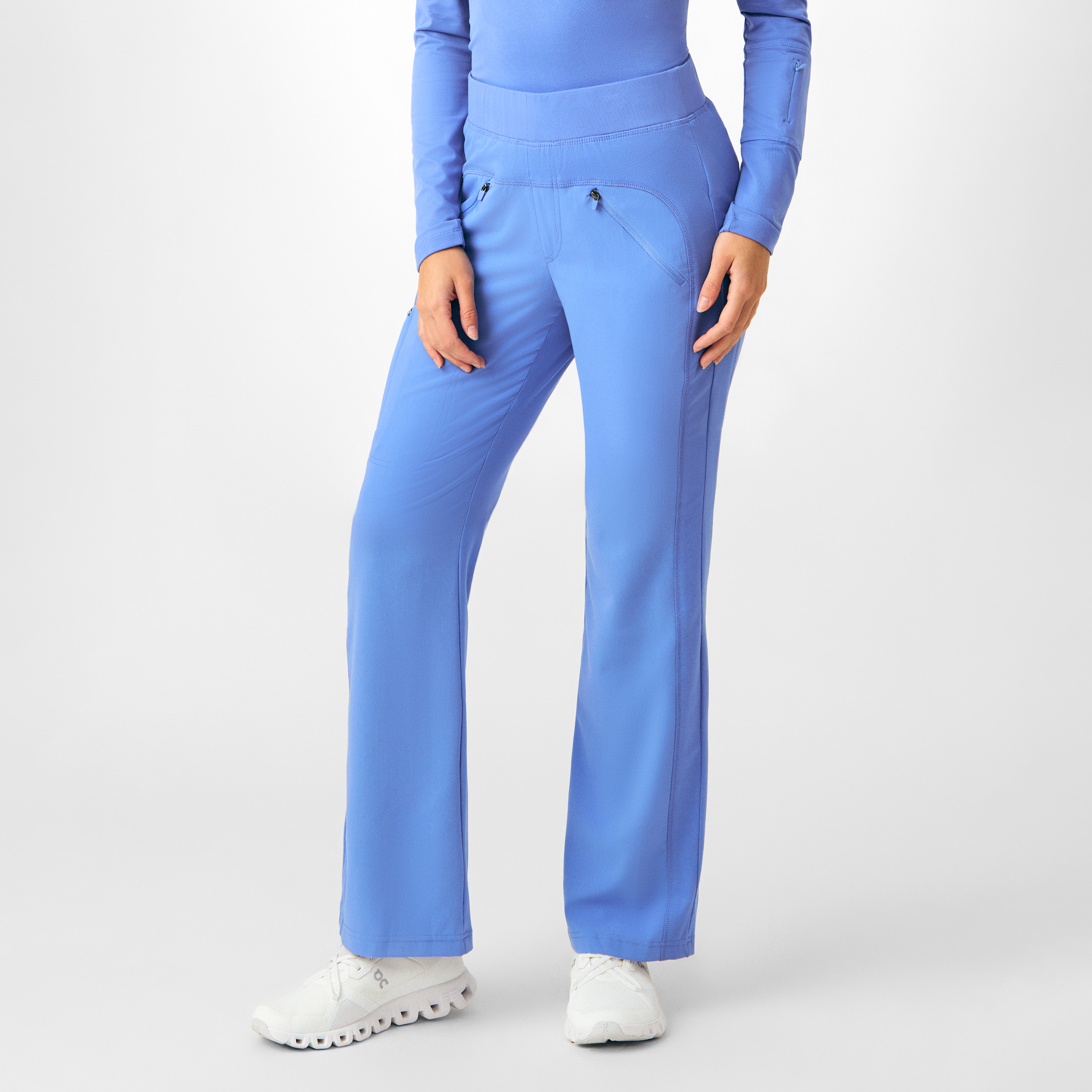 White Cross CRFT WB414 Women&#8216;s Moisture Wicking 5 Pocket Boot Cut Scrub Pants with No-Pinch Elastic Waist and Drawstring-White Cross