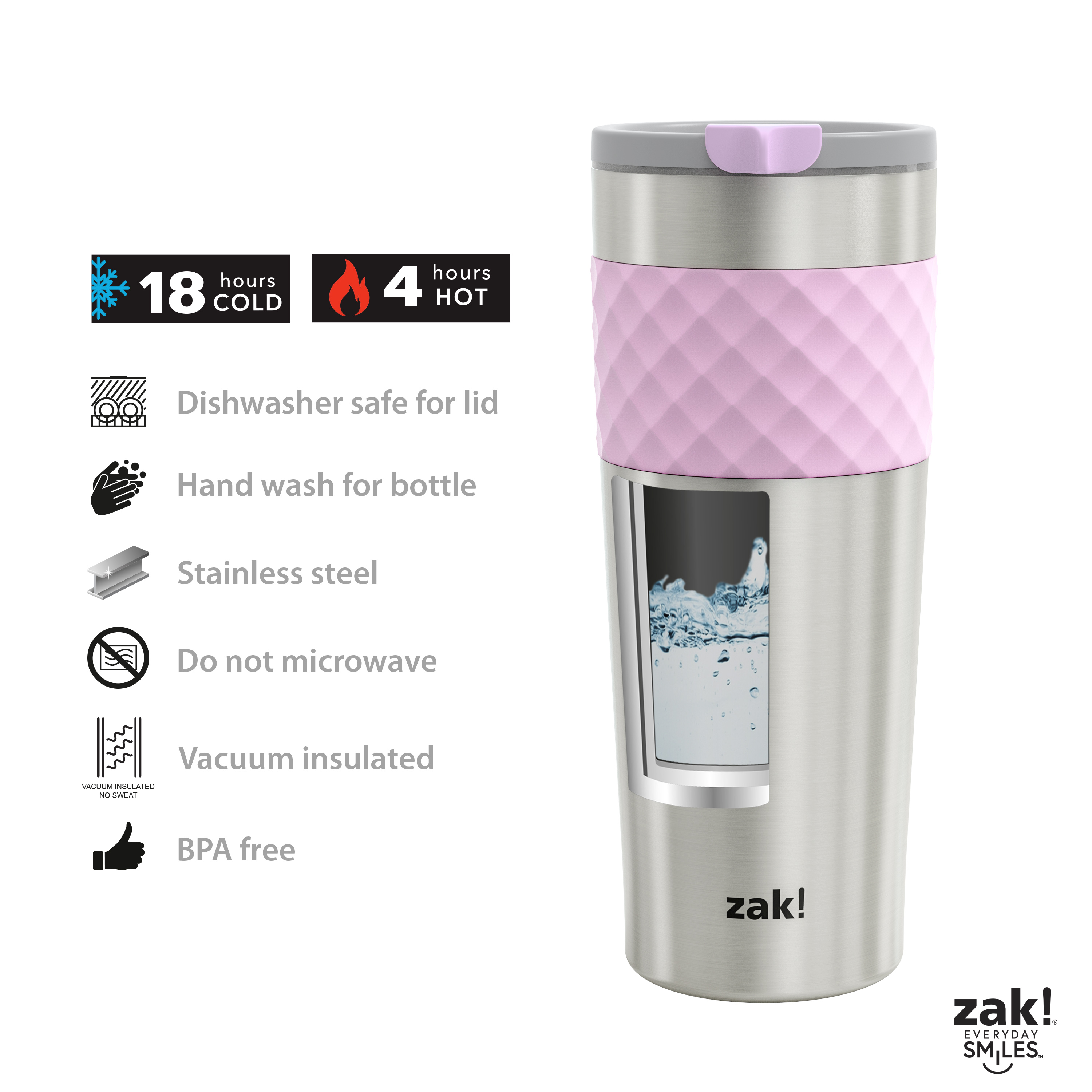 Aberdeen 24 ounce Stainless Steel Water Bottle, Lilac slideshow image 11