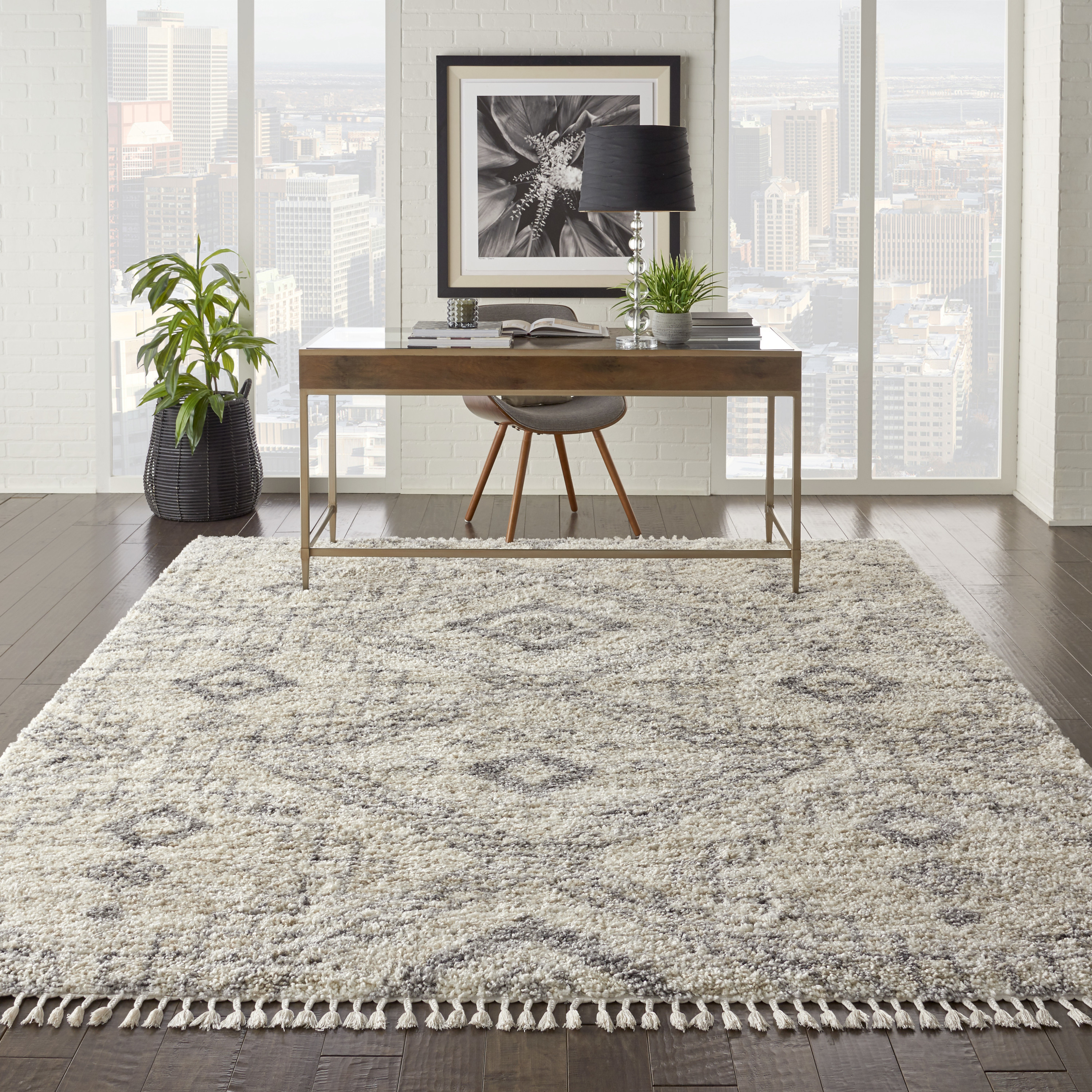 Nourison Oslo Shag 7'10" x 10'6" Ivory/Grey Shag Indoor Rug