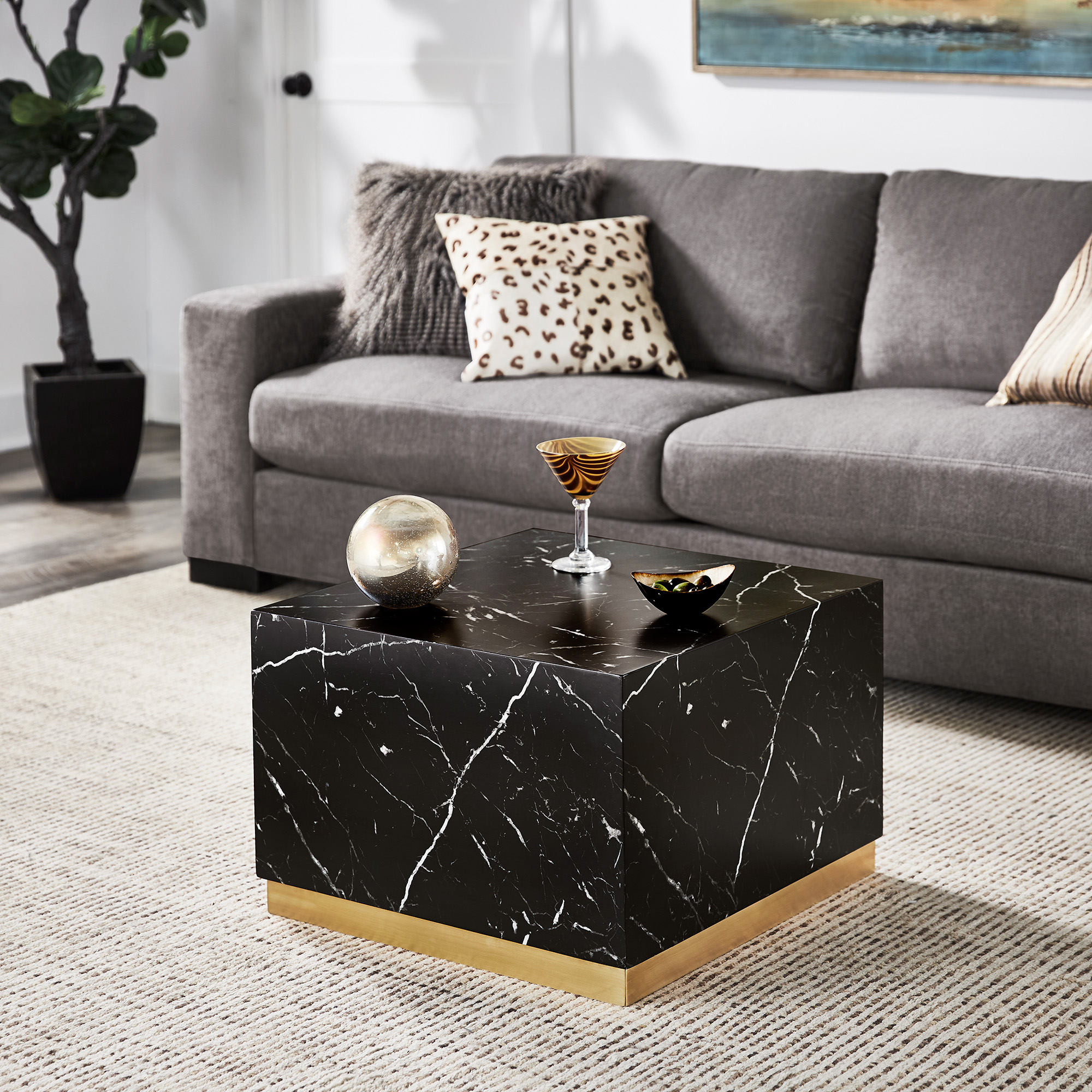 Faux Marble Coffee Table with Casters