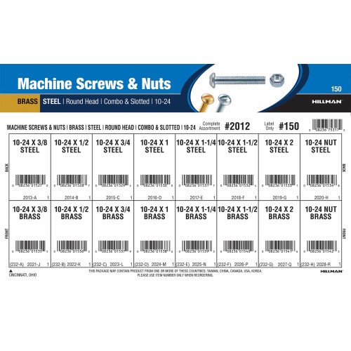 #10-24 Brass & Steel Machine Screws and Nuts Assortment (Round-Head Slotted Drive Variants)