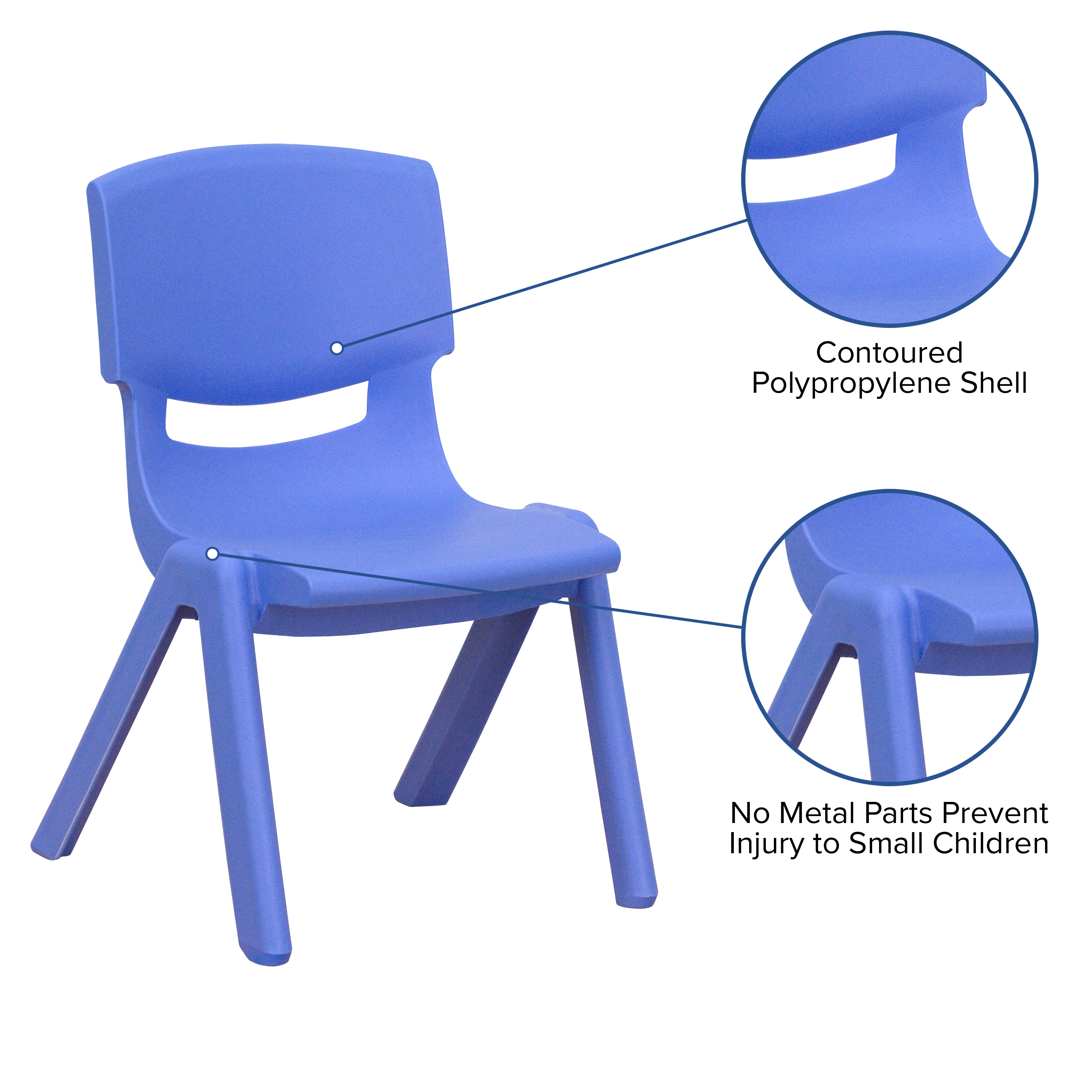 Pack de 4 sillas escolares apilables de plástico azul con asiento de 10,5" H, silla preescolar - Imagen 50 de 58