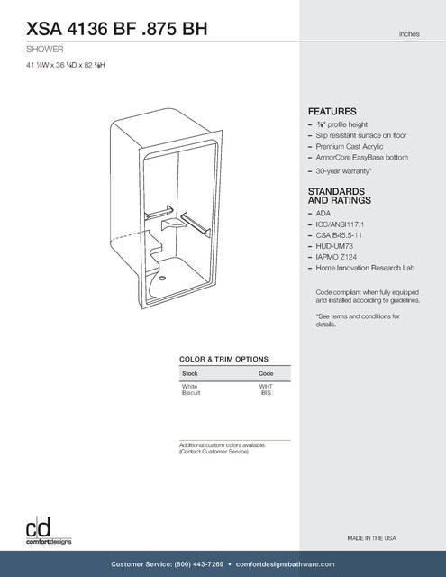 Tech Data Sheet — Cd Shower Tech Data Xsa 4136bf Correctional