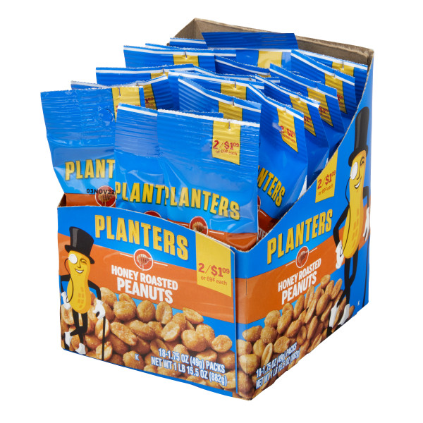 PLANTERS(r) Peanuts Honey Roasted Tube 1.75oz . C1RP - Front Right Pallet/Display (Hi Res)