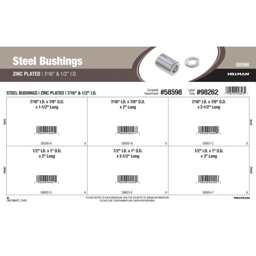 Zinc-plated Steel Bushings Assortment (7/16