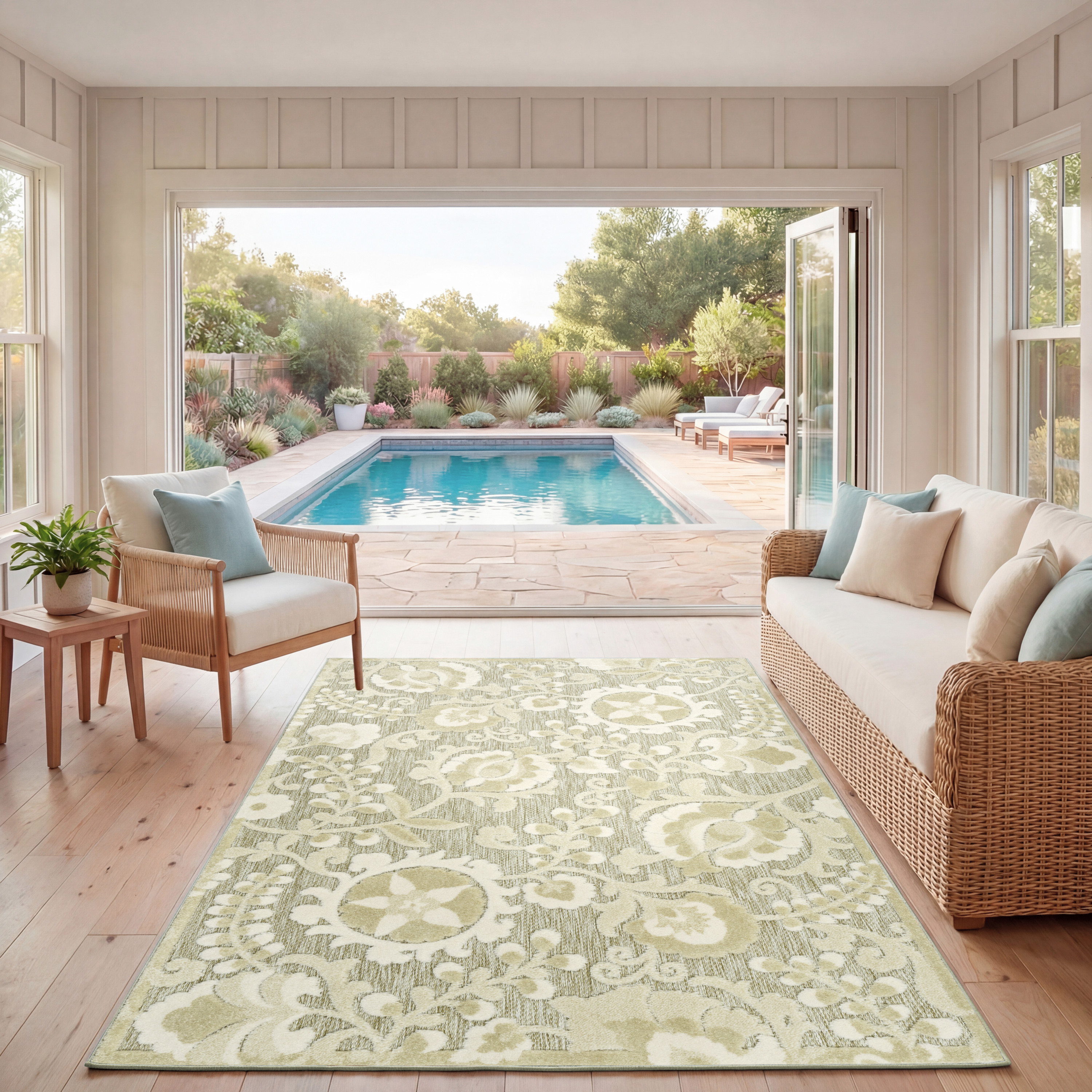 Nourison Aloha 3'6" x 5'6" Ivory Sage Farmhouse Rug