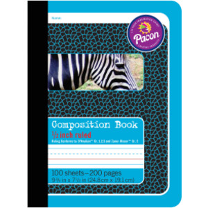 Primary Composition Book, Book Bound, D'Nealian Grades/Zaner-Bloser, 1/2" x 1/4" x 1/4" Ruled, 9-3/4" x 7-1/2", 100 Sheets