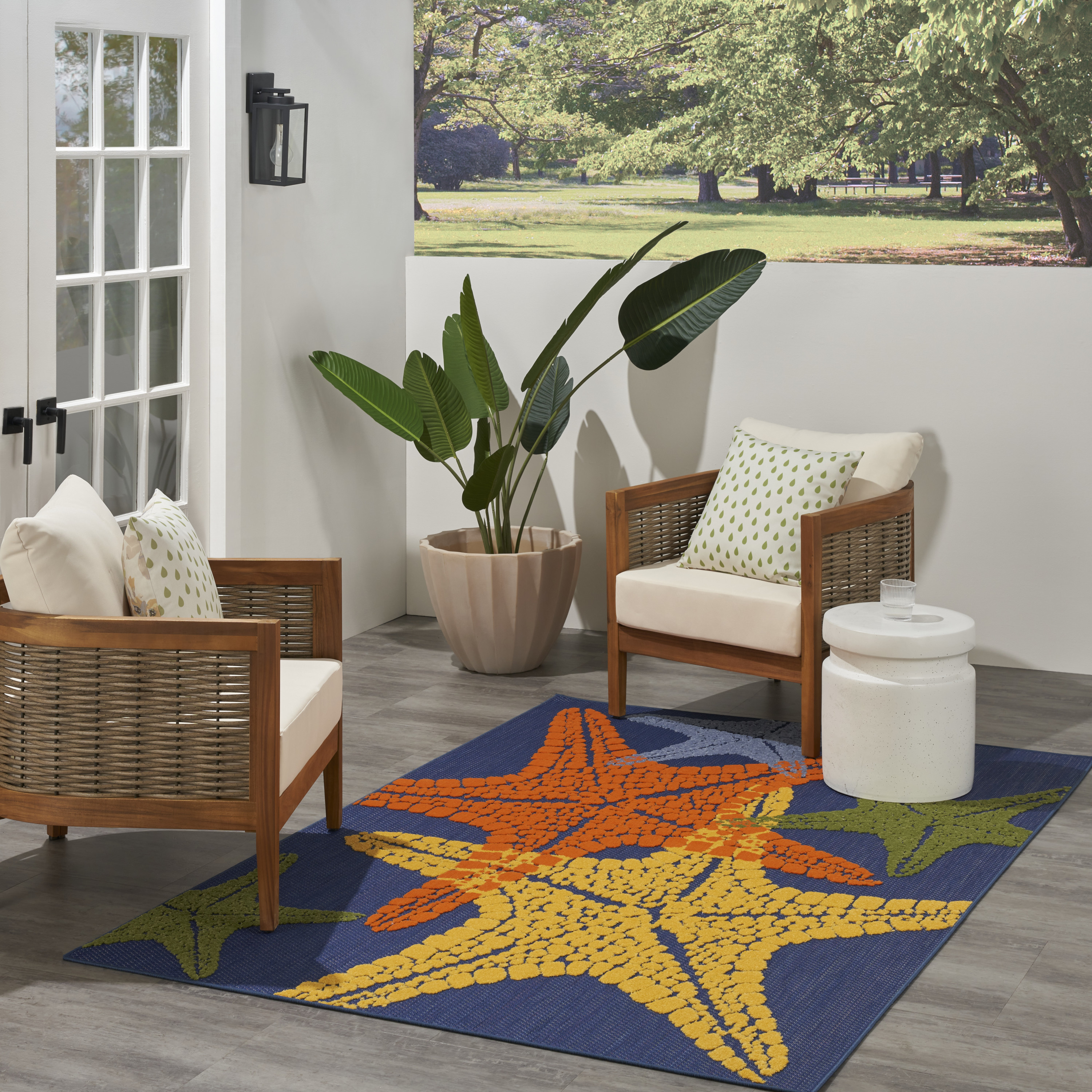 Nourison Aloha 6' x 9' Blue Multicolor Outdoor Rug