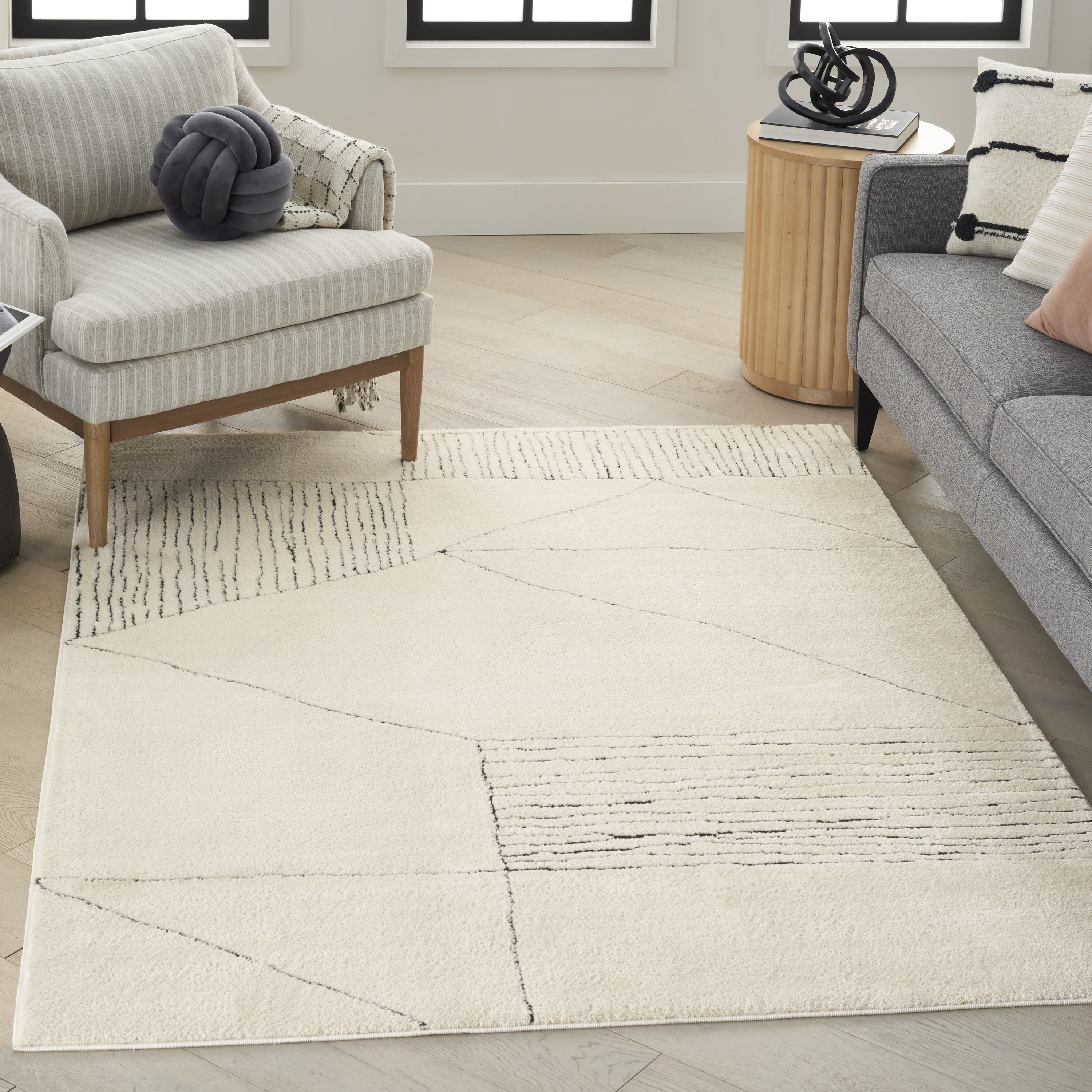 Nourison Modern Comfort 5'3" x 7' Ivory Black Scandinavian Indoor Rug