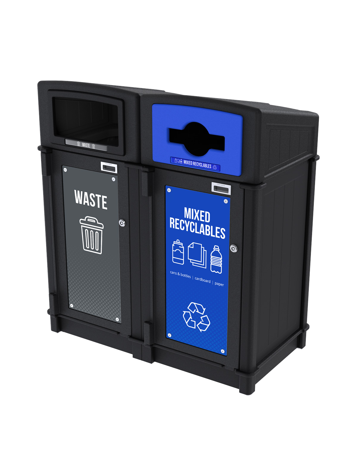 FUSION – Double – Kit – Front Load – Waste-Mixed Recyclables – Full-Mixed – Black-Blue