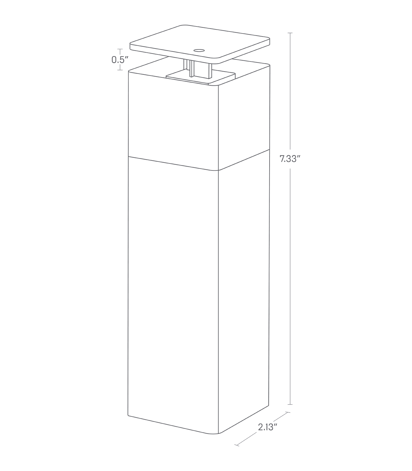Image dimensionnelle pour distributeur de savon à poussoir sur fond blanc indiquant une hauteur de 7,33 po »,