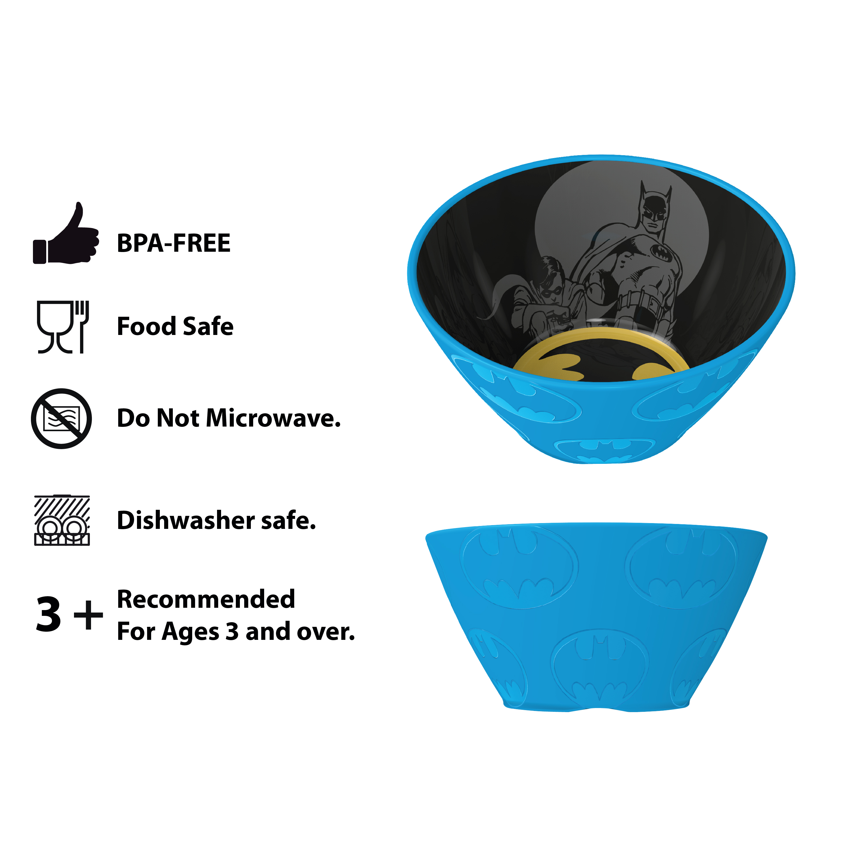 DC Comics Kids Plate and Bowl Set, Batman, 4-piece set slideshow image 6 DC Comics Kids Plate and Bowl Set, Batman, 4-piece set slideshow image 6