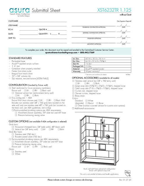 Spec Sheet — Cd Shower Spec Sheet Asura Xst 6232 Tr 1 125 No Seat