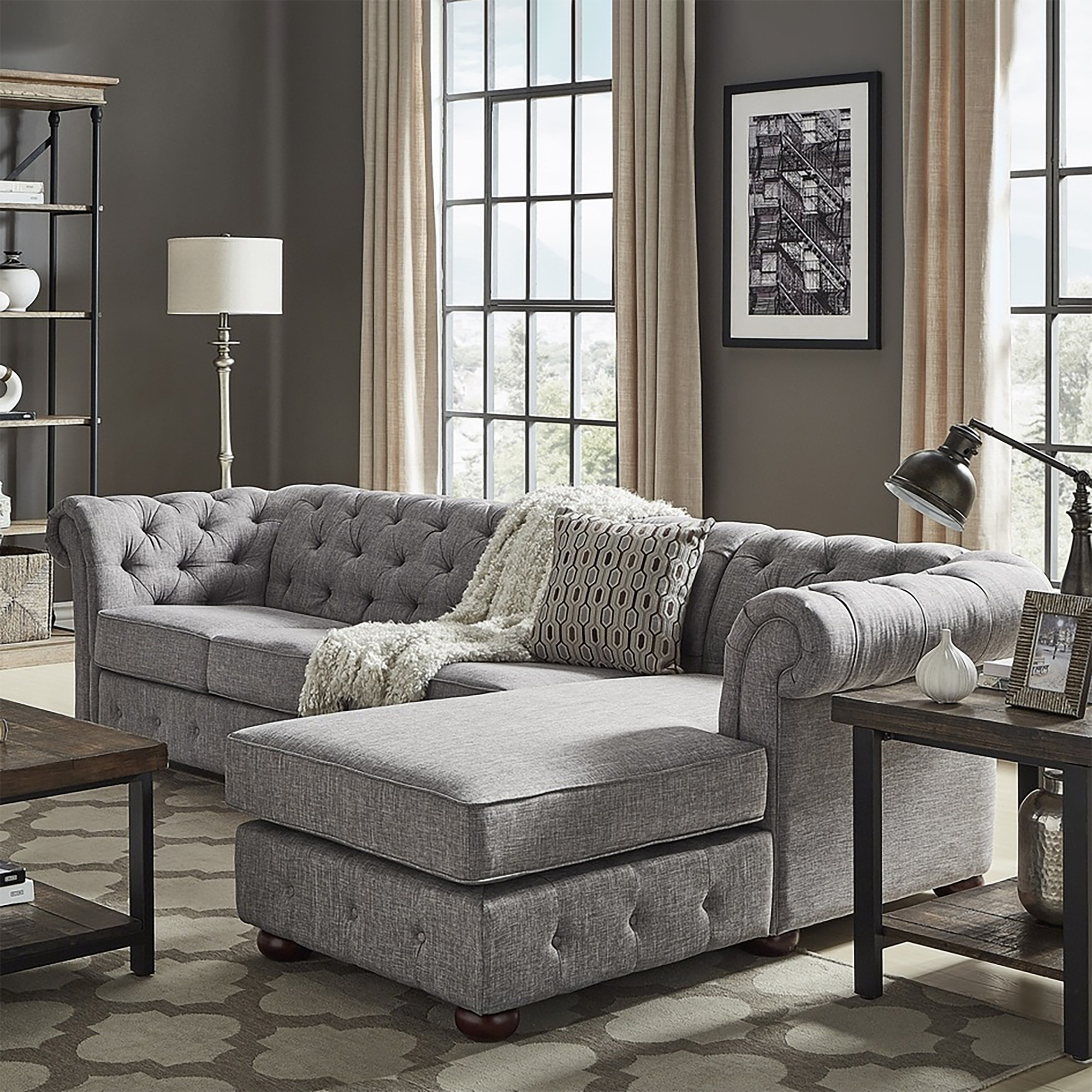 4-Seat Chesterfield Sectional Sofa with Chaise
