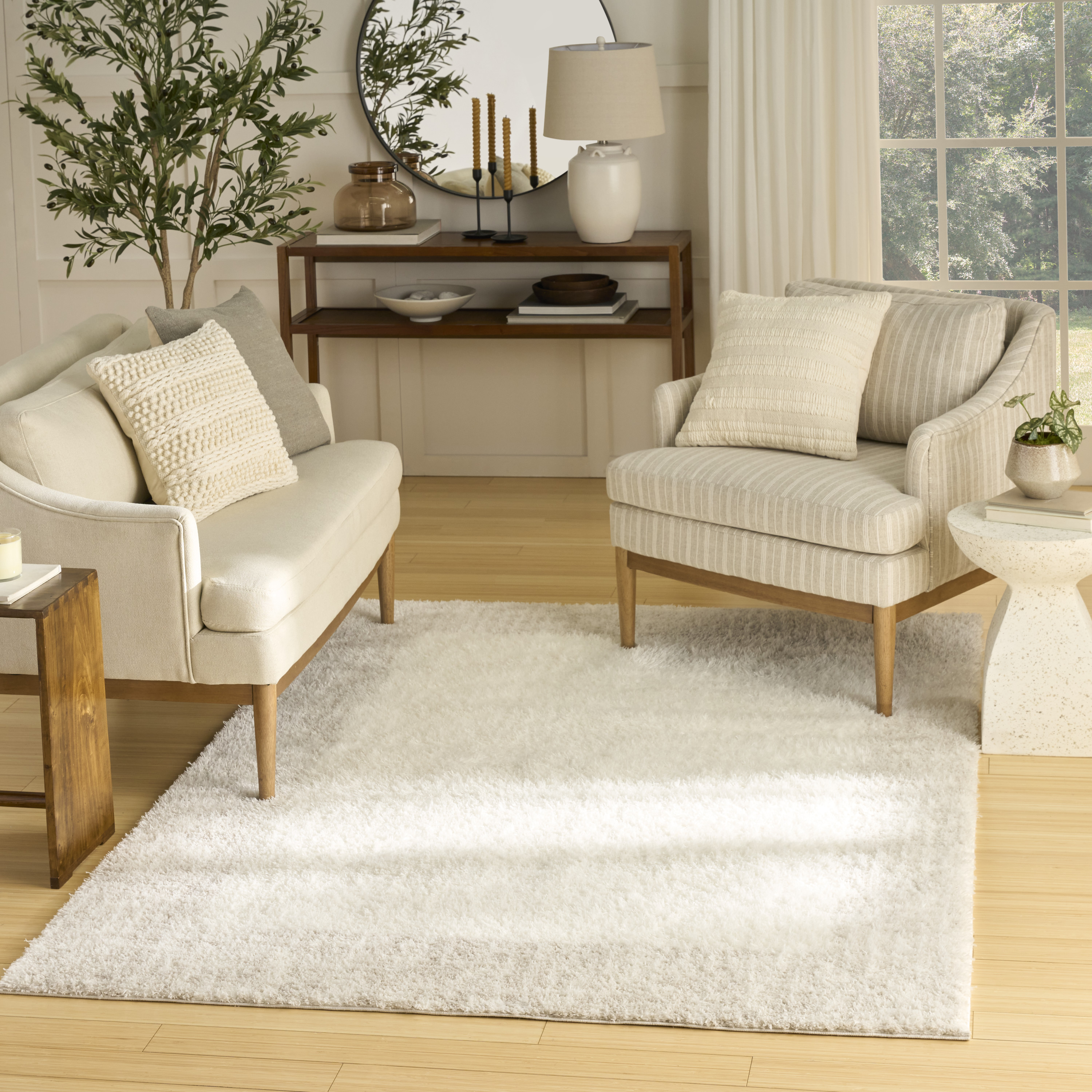 Nourison Pacific Shag 5'3" x 7'3" Ivory Beige Shag Indoor Rug