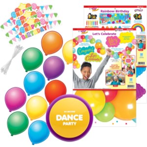 Classroom Celebration Kit, Birthday Décor, Crowns, Balloon Accents & Dance Party Button
