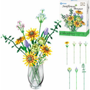 BK04 Sunflower Bouquet Flordal Collection Building Block Set, 975 Pieces