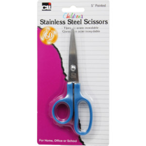 Children's Scissors, Pointed Tip, 5", Stainless Steel, Assorted Colors