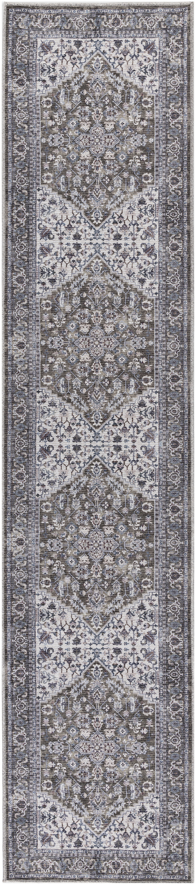 Nourison New Concept Washables 2'2" x 12' Olive Ivory Vintage Indoor Rug