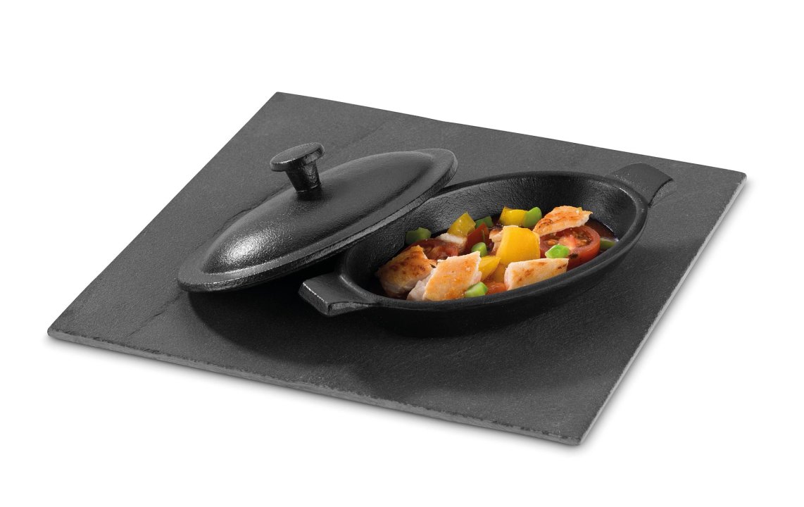 Mini cacerola ovalada 18 x 8 cm hierro fundido con tapa