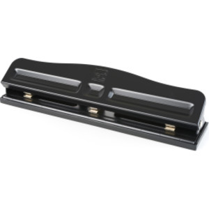 3-Hole Paper Punch, Adjustable Holes, 12 Sheet Capacity, Black