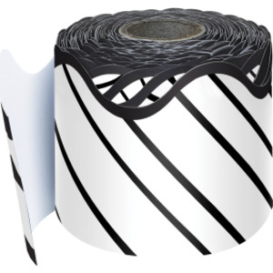 Kind Vibes Black & White Stripes Rolled Scalloped Border, 65 Feet