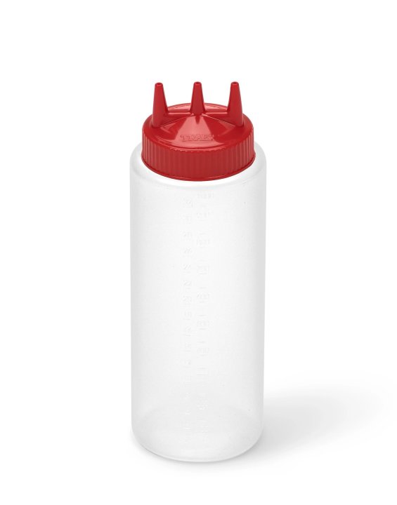 Dispensador a presión triple transparente de 950 ml con tapa roja