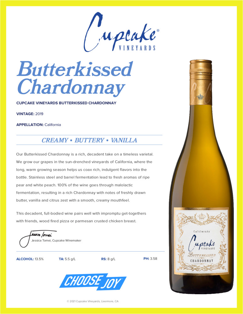 Cupcake® Vineyards Butterkissed Chardonnay White Wine 750ml, 2019