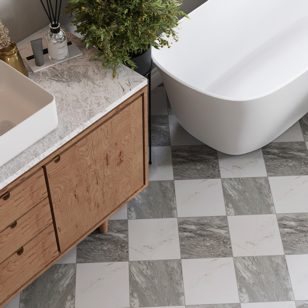 Marbilia Chess Bardiglio 17-3/8 in. x 17-3/8 in. Porcelain Floor and Wall Tile