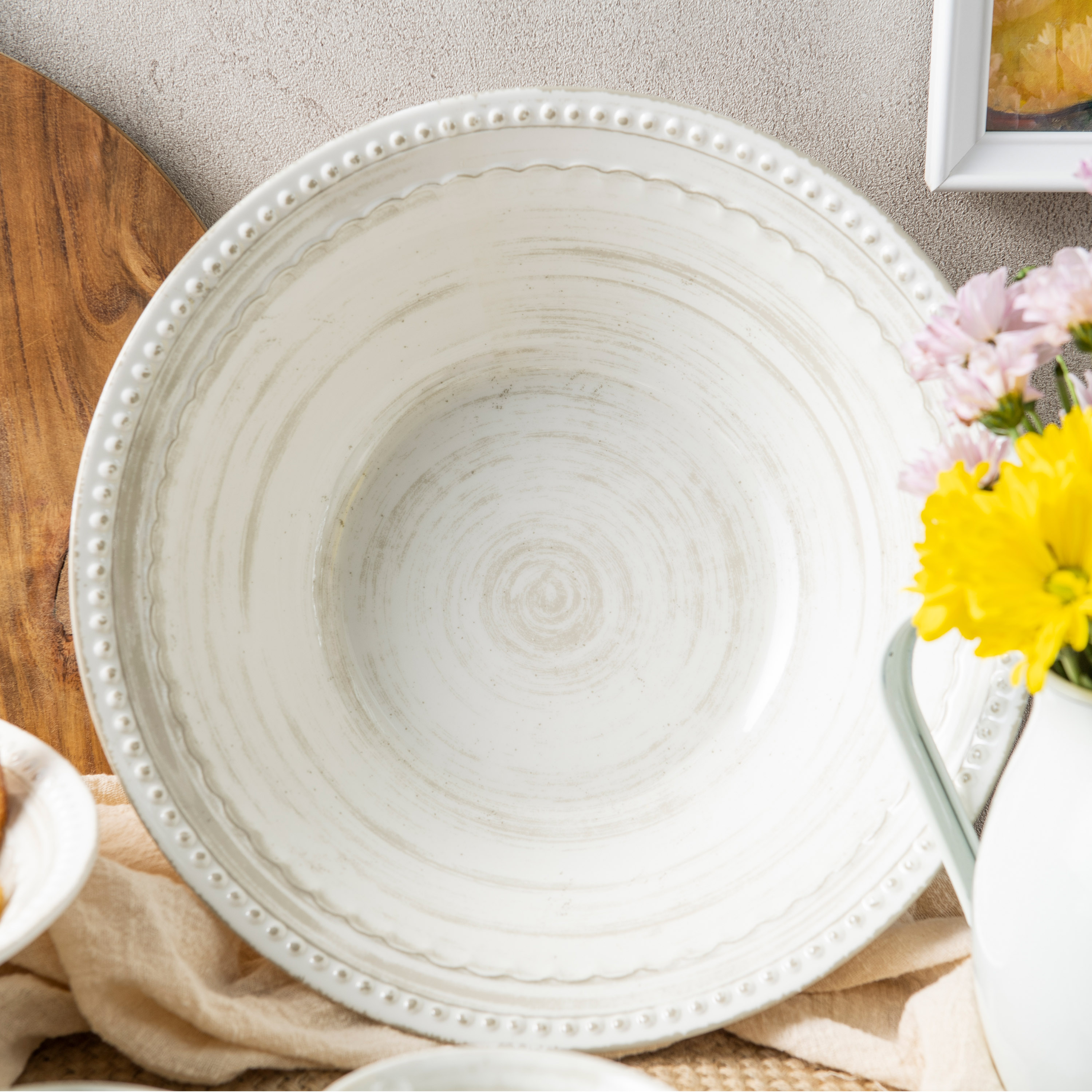 French Country 12-inch Melamine Serving Bowls, White, 2-piece set slideshow image 3