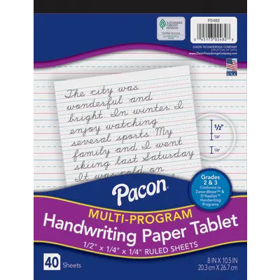 Pacon  Multi-Program Handwriting Tablet, D'Nealian Grades 2&3 / Zaner-Bloser Grade 2, 1/2 in x 1/4 in x 1/4 in ruled 8