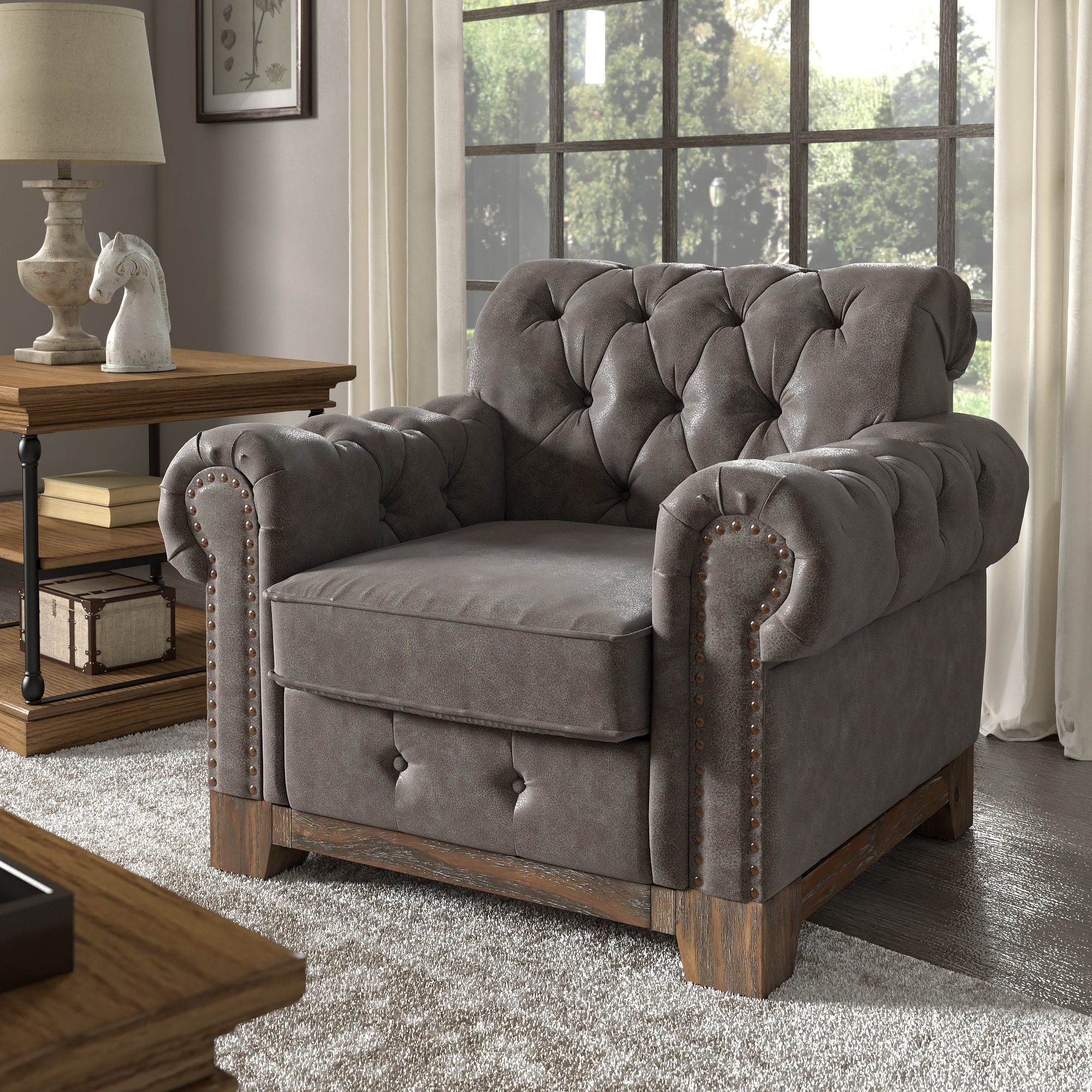 Tufted Rolled Arm Chesterfield Chair