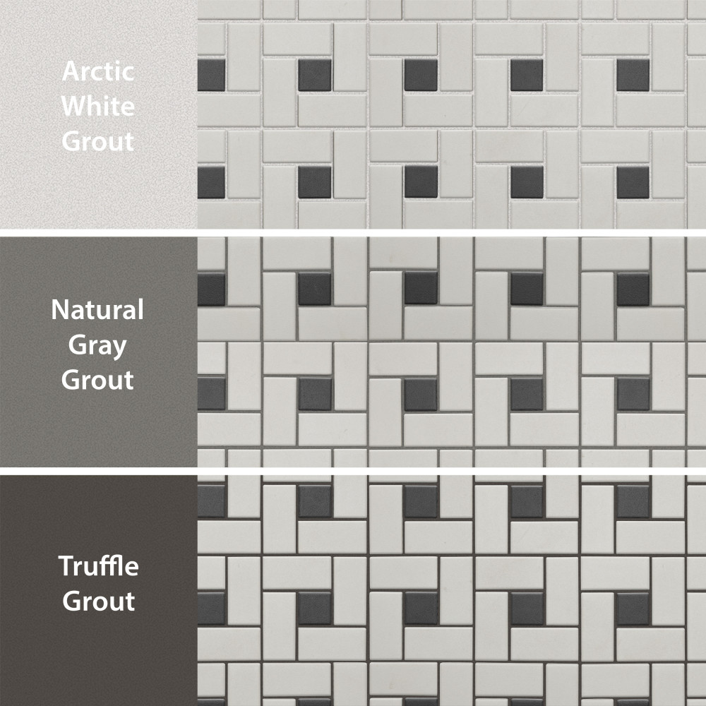 Gotham Spiral Unglazed White with Black Dot 11-3/4 in. x 11-3/4 in. Porcelain Mosaic Tile