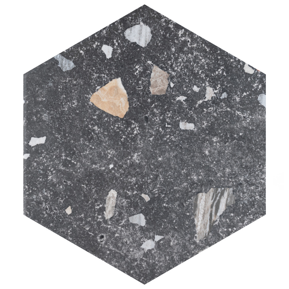 Sample – Sonar Hex Black Porcelain Floor and Wall Tile