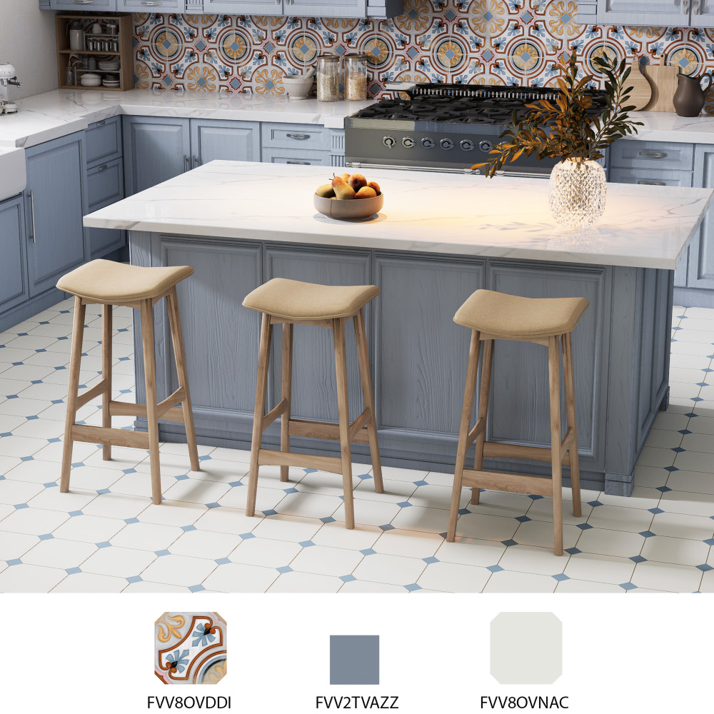 Vaudeville Octagon Nacar with Taco Azzuro 7-7/8 in. x 7-7/8 in. Porcelain Floor and Wall Tile