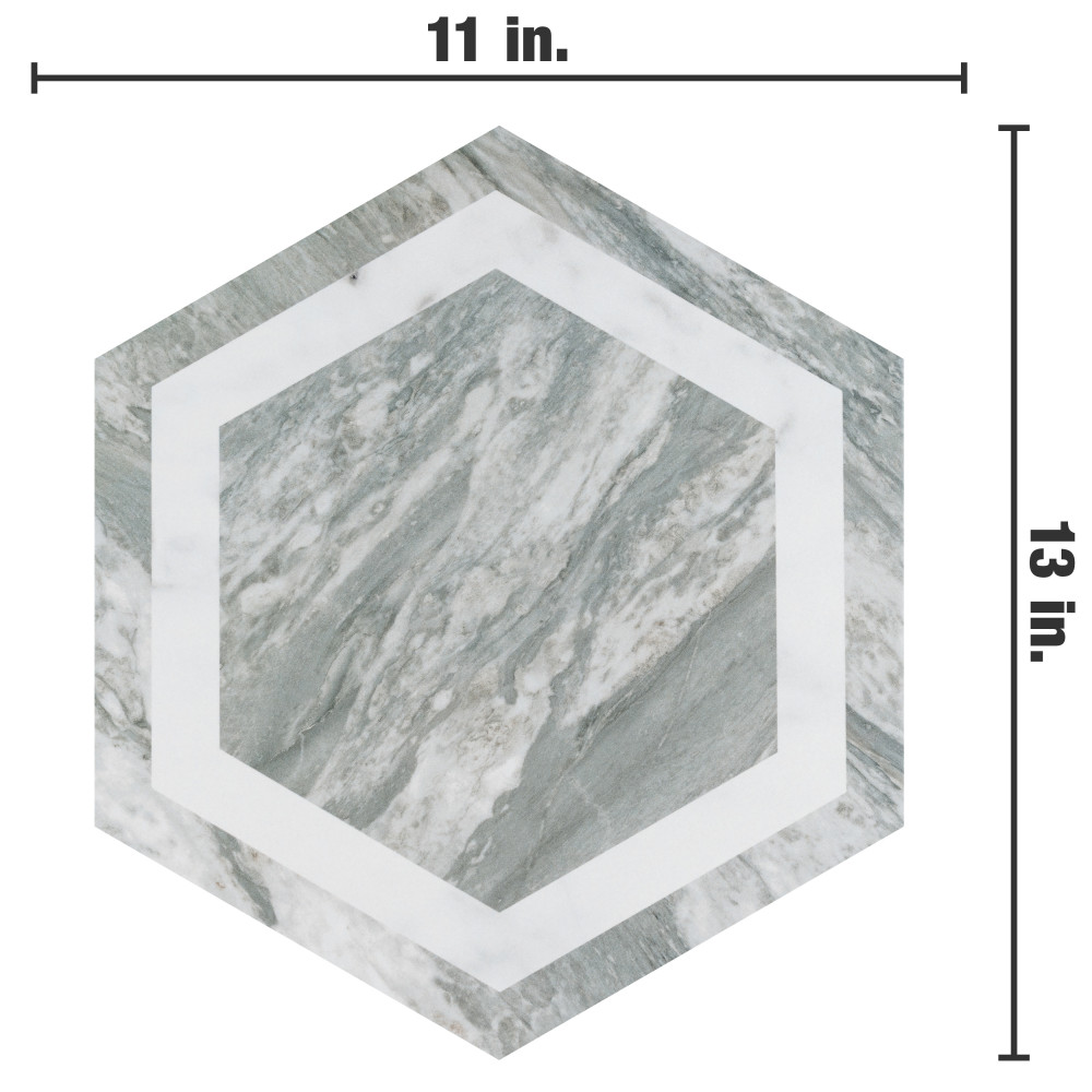 Marbilia Hex Bardiglio White Geo with Biotech 11 in. x 13 in. Porcelain Floor and Wall Tile