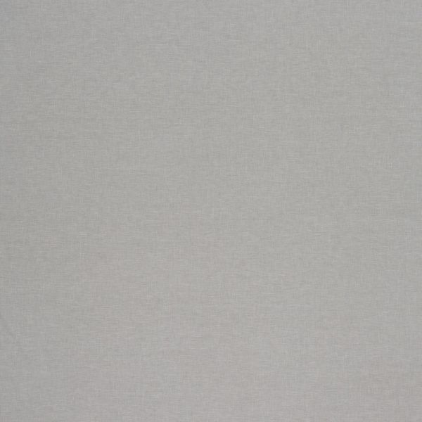 Gray woven fabric curtain, fully drawn flat, linen-like texture blocking light; neutral, softly lit interior with no visible furnishings or exterior view.