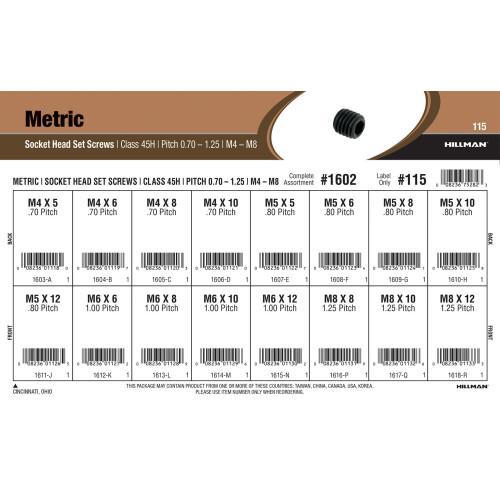 Class 45H Metric Socket-Head Set Screws Assortment (M4-0.7 thru M8-1.25)