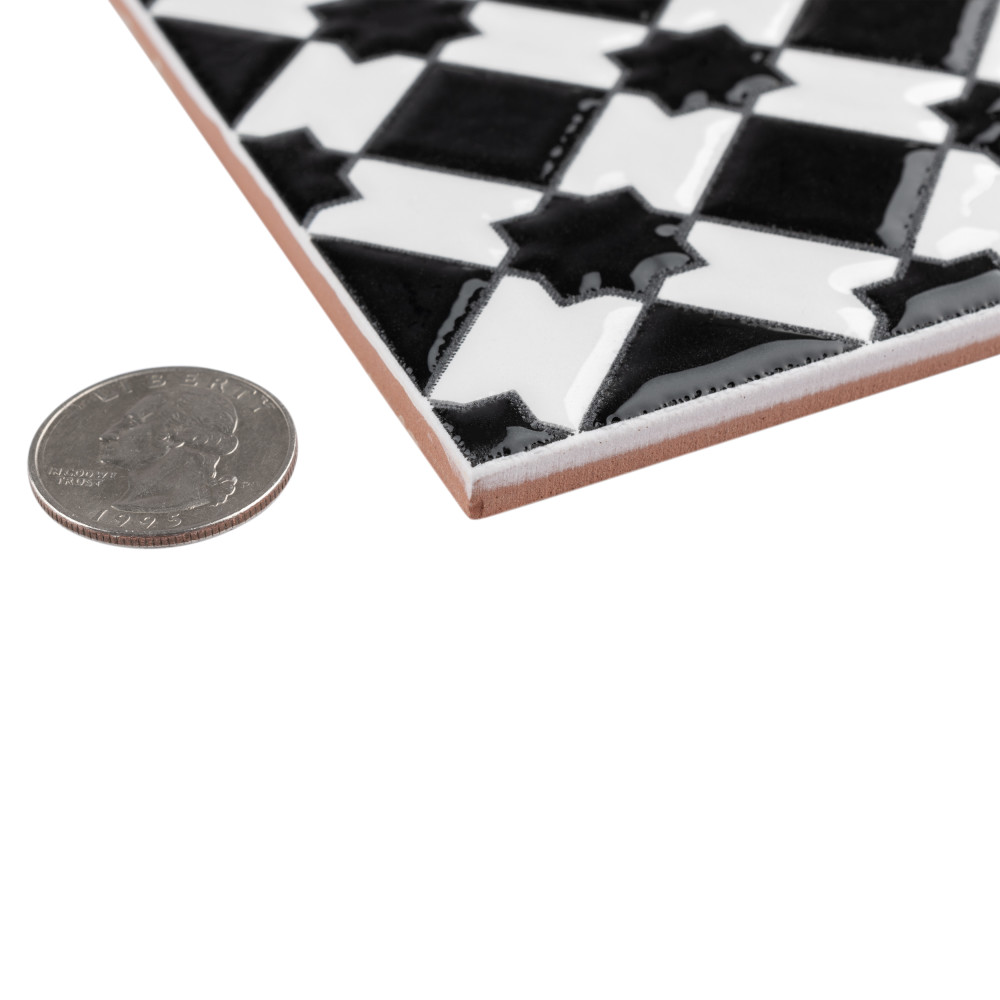 Sevillano Giralda Checkerboard Glossy Black and White 7-7/8 in. x 7-7/8 in. Ceramic Wall Tile